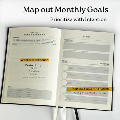 Daily Focus Planner: 90-Day Undated Goal Journal, Vision Mapping, Mindfulness, Monthly, Weekly, Daily Goal Setting, Gratitude, Habit Tracking, Gift for Professionals, Neurodivergent Adults, Productivity, A5, Black