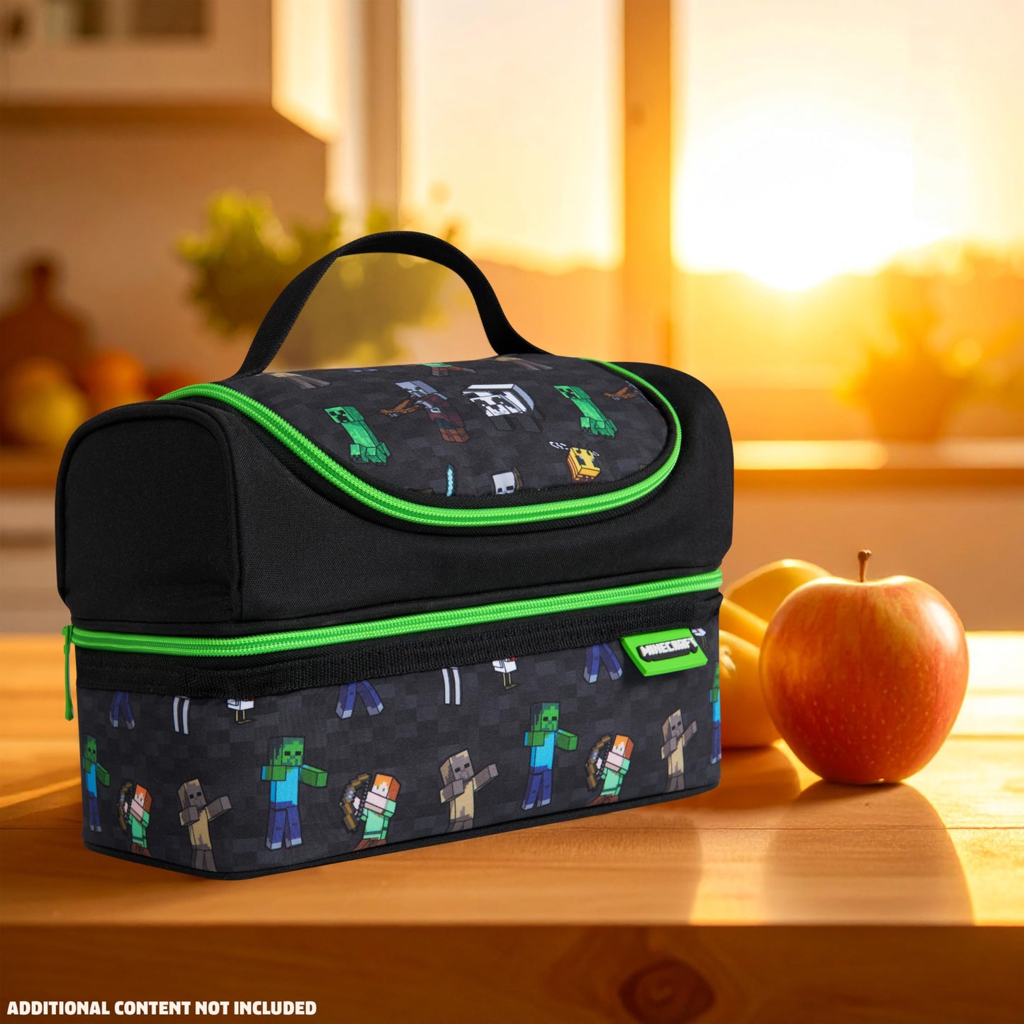 Minecraft Lunch Bag for Kids Insulated Lunch Box Creeper Snacks Food Carrier Options with Water Bottle for School Travel Picnic Cooler Bag (Black)