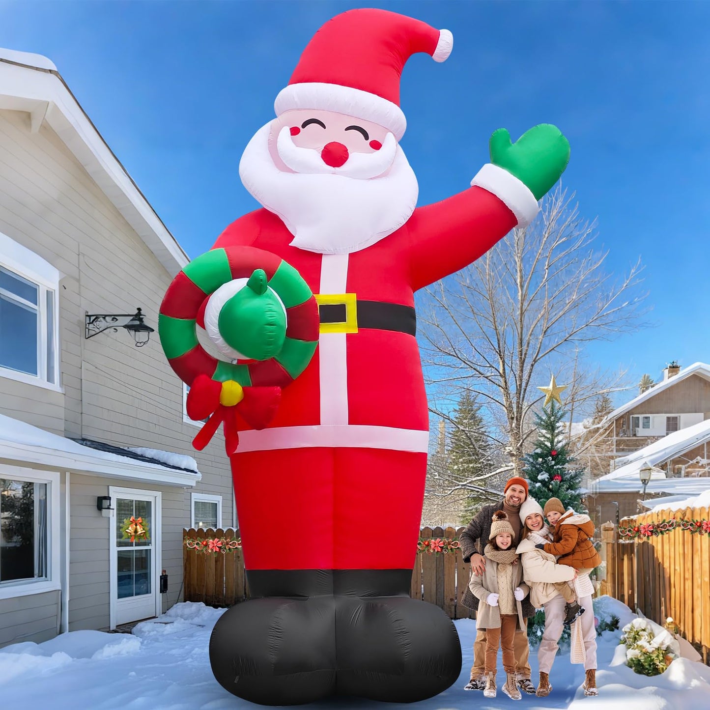 Danxilu 20 FT Giant Christmas Inflatables Santa Claus Outdoor Decoration, Huge Santa Blow Up Yard Decorations Built-in LED Lights with Blower Xmas Decor for Holiday Party Home Lawn Malls Squares
