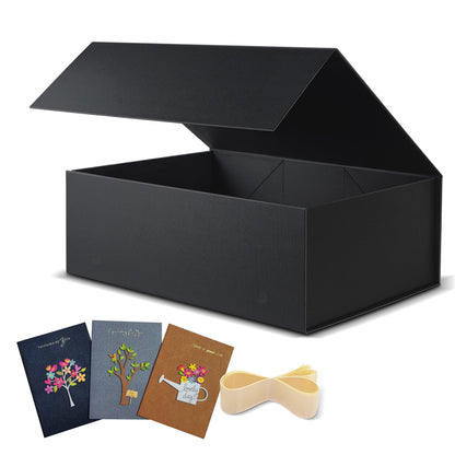 BOXHOME 3 Pack Large Gift Box, Black, 13x10x5 inch with Magnetic Lids Gift Packaging Box, Groomsmen Boxes for Presents Contains Card, Ribbon, Foldable