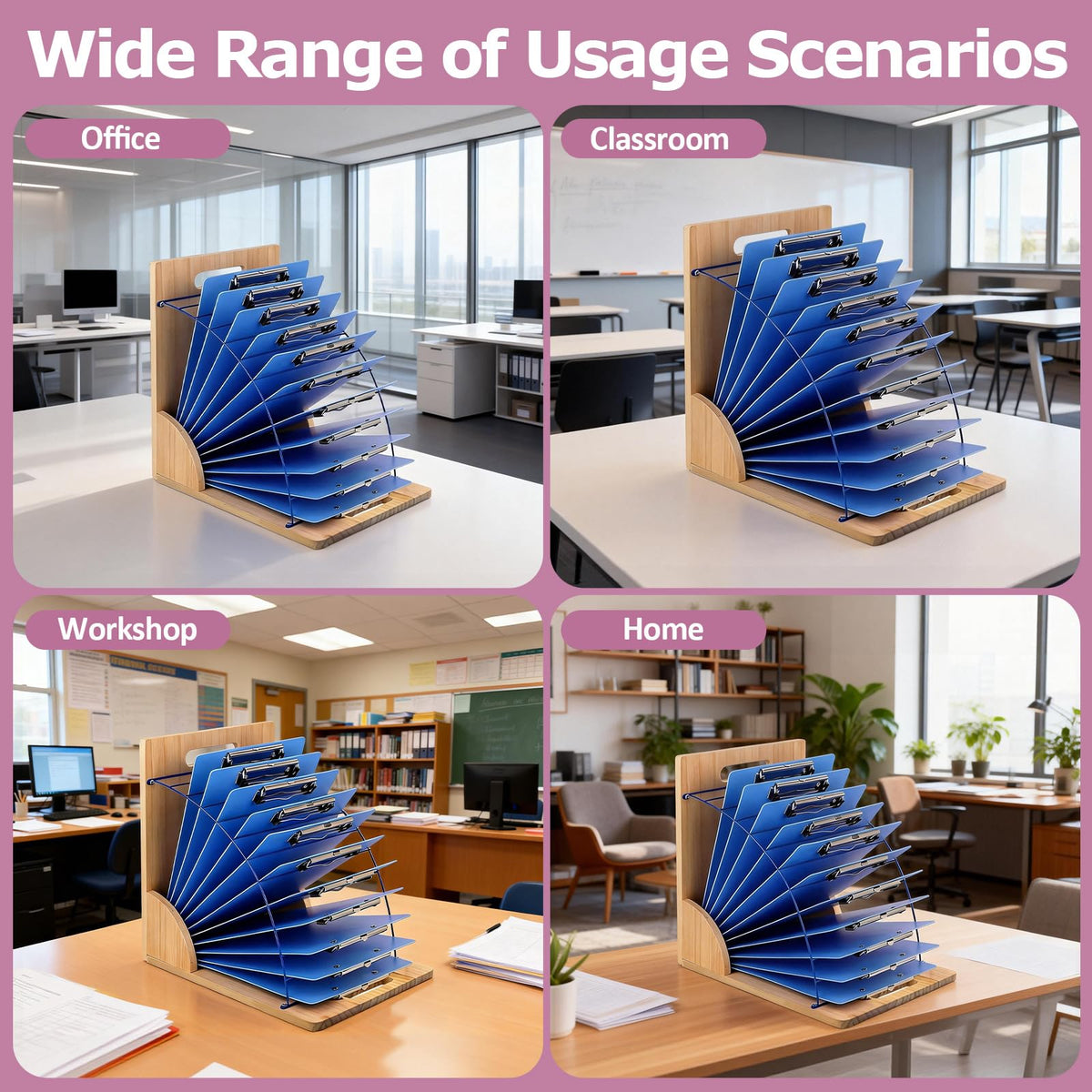 conifrag 2 Pack Clipboard Holder - 12 Layer Clipboard Storage Rack Wooden Clipboards Organizer with Sturdy Metal Shelf for Classroom Office Desk Essentials Supplies Workshop Teacher Must Haves