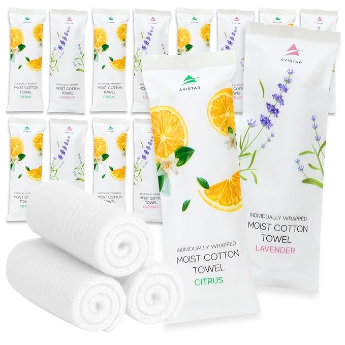 60 Hot or Cold Wrapped Moist Towels – 9'' x 9" Moist Towelettes Individually