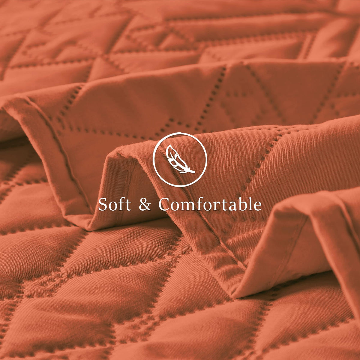 akkialla Full/Queen Size Quilt Bedding Set,Burnt Orange Lightweight Microfiber Soft Bedspread,Modern Style Geoetric Pattern Coverlet Set for All Seasons,3 Piece(1 Quilt,2 Pillow Shams)