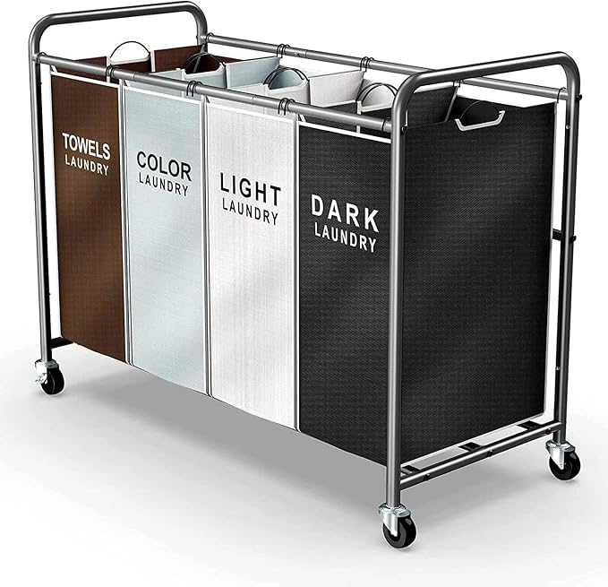 ROMOON Laundry Hamper Sorter Cart: 4-Section Organizer