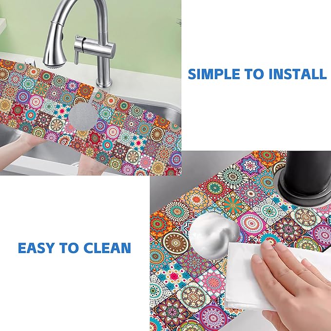 Faucet Draining Mat For Kitchen Sink Mexican Tiles Diatom Mud Absorbent Drain