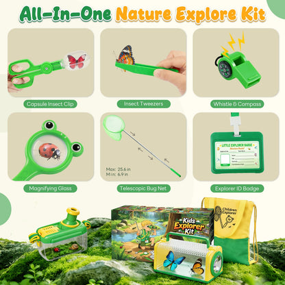 Toycost Kids Explorer Kit & Bug Catcher Kit with Vest, Carry Bag, Binoculars,Observation Jar, Butterfly Net, Magnifying Glass, Outdoor Nature Exploration STEM Toys Camping Gift for Boys Girls Ages 3-7