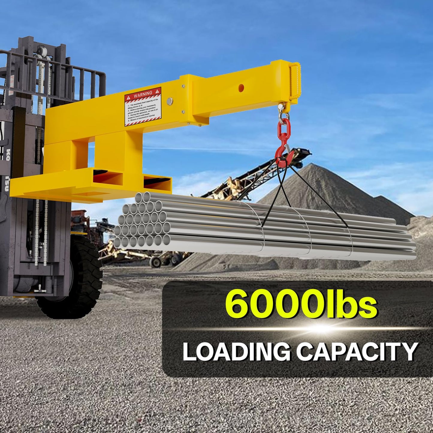 Yunphia Forklift Jib Boom Crane, 5500LB Heavy Duty Steel with Adjustable Boom Length & Rust-Resistant Coating, Industrial Mobile Hoist for Warehouse & Factory