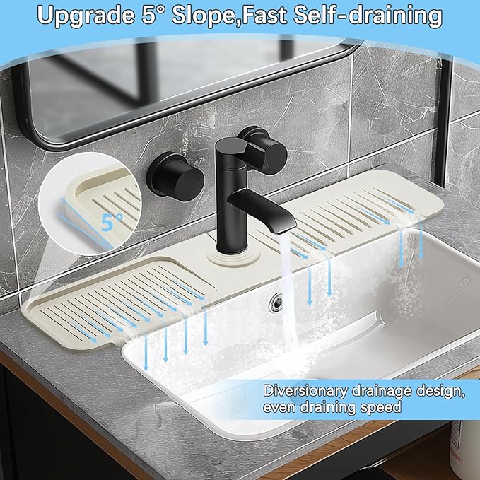 5° Slope Kitchen Sink Faucet Mat, Kitchen Sink Splash Guard, Silicone Material