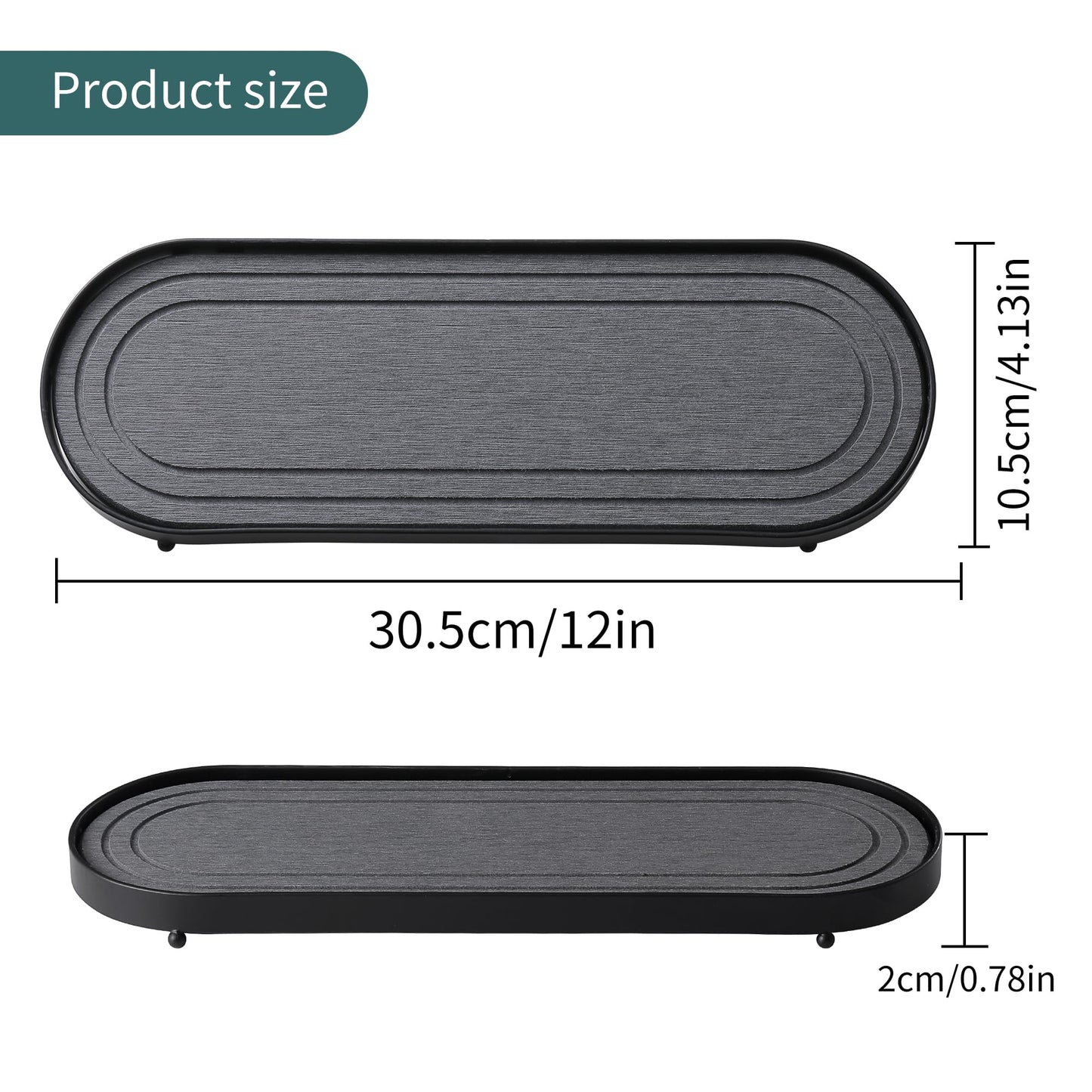 Water Absorbing Stone Tray, Fast Drying Diatomite Stone Kitchen Sink Tray Coasters, Bathroom Tray,Sink Organizer,Bathroom Counter Tray,Tray Hand Soap Dish & Holders (Black)