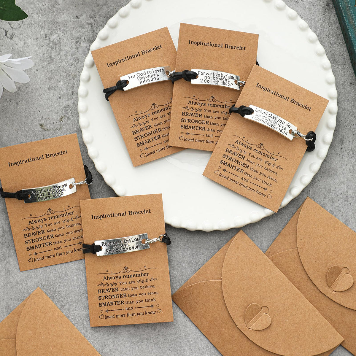 Bucherry 24 Pack Bible Verse Party Favors Christian Easter Gifts Bulk Easter Church Bracelets for Women Men with Religious Gift Cards Envelopes Engraved Inspirational Verse Bracelets(Black)