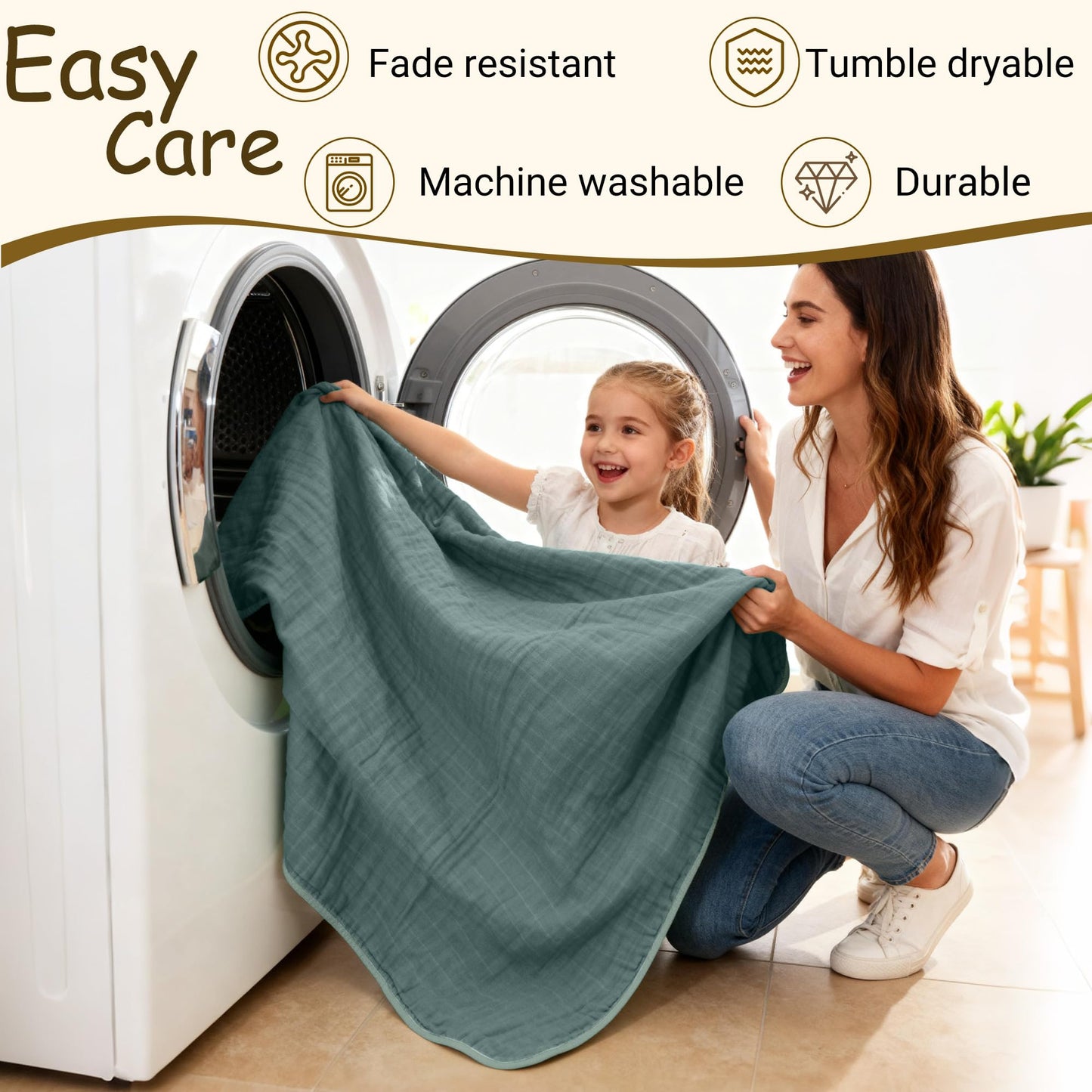 ZPECC Muslin Toddler Blanket Thicker, 47x47 Organic Cotton Kids Quilt Hypoallergenic for Baby Essentials Crib Stroller Daycare Cot, Dark Green
