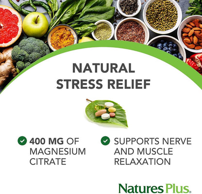 NaturesPlus Magnesium Powder Unflavoured - Gentle Magnesium Citrate Supplement for Night and Day - Energy and Stress Relief - Vegan, Gluten Free - 60 Servings