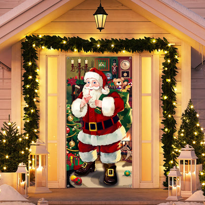 Christmas Door Cover Decoration Santa Claus Front Door Cover Xmas Hanging Banner Santa Background for Home Holiday Christmas Decoration