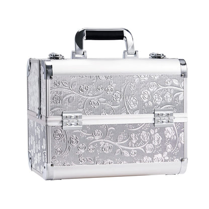 Professional Vanity Case Large Makeup Box Lockable Makeup Case Beauty Organiser Cosmetic Make Up Organiser Box 4 Trays with Keys