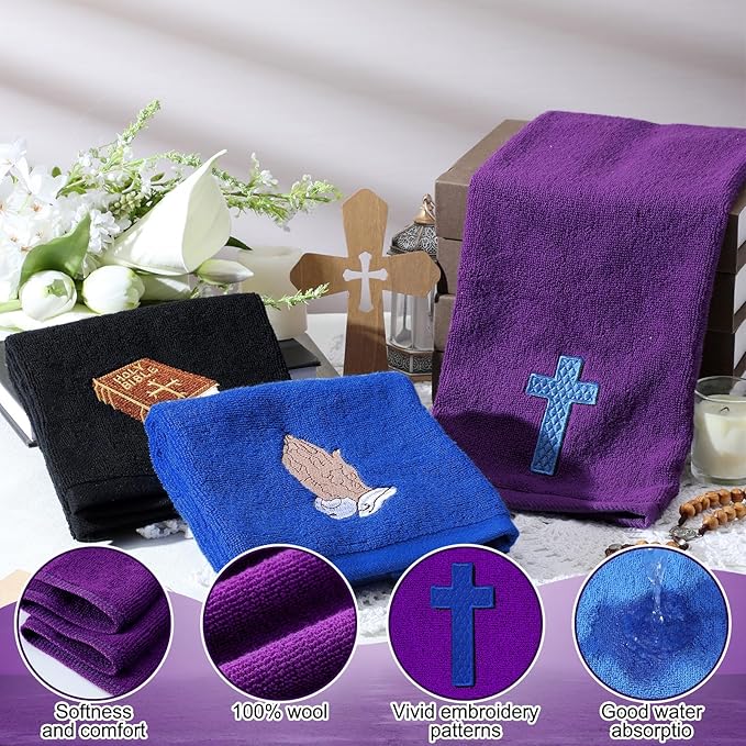 3 Pcs Easter Pastor Hand Towels, Christian Embroidered Religious Cross Cotton
