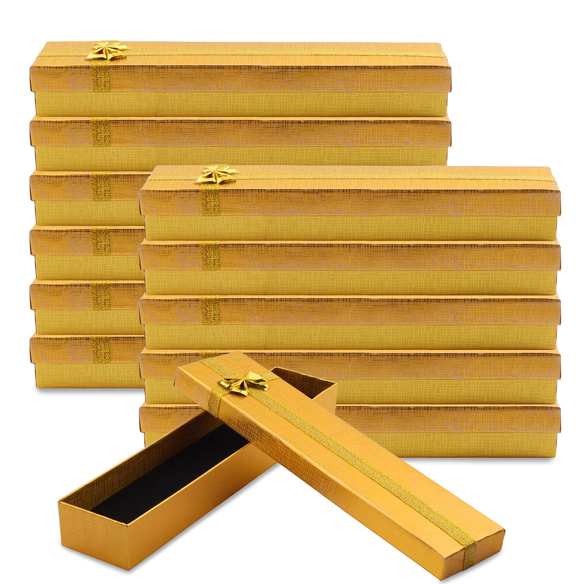 Lainrrew 12 Pcs Jewelry Gift Boxes, Cotton Filled Cardboard Paper Jewelry Box Gift Cases Bulk Necklace Earring Bracelet Ring Box for Birthday, Wedding, Mother's Day, 2 x 9.5 x 0.78Inches (Gold)