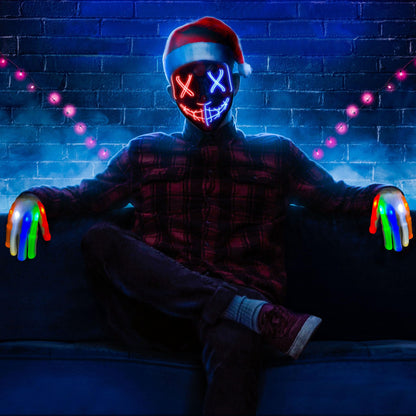 Sago Brothers Halloween Mask, LED Light up Mask Skeleton Gloves Set, Halloween Costumes for Boys Girls, Scream Scary Mask Redblue