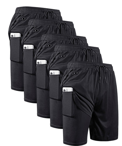 JWJ Mens 2 in 1 Running Shorts Quick Dry Gym Athletic Workout Clothes with Side Pockets