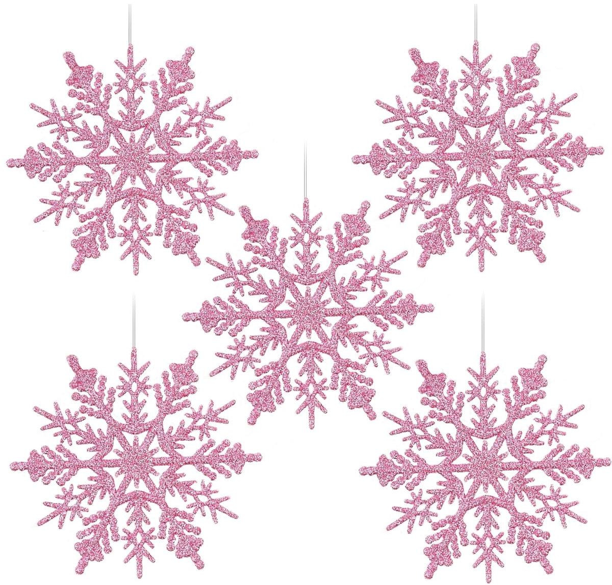 Luxtea 4''/10cm Sparkling Glittered Plastic Snowflake Ornaments Christmas Tree Decorations(30ct, Pink)