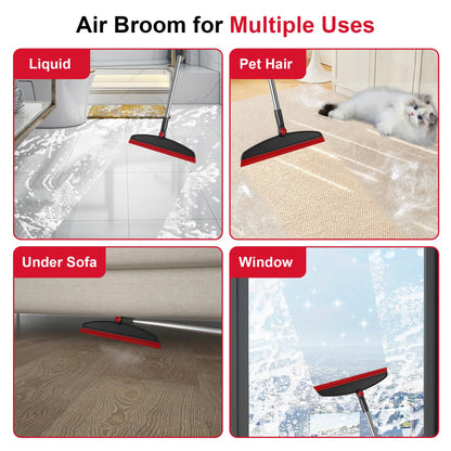 UDUK Broom with Dustpan Combo Set and Silicone Air Broom Kit, 51" Long Handle Floor Squeegee, Red Household Kit for Glass Window Rugs Pet Hair Home