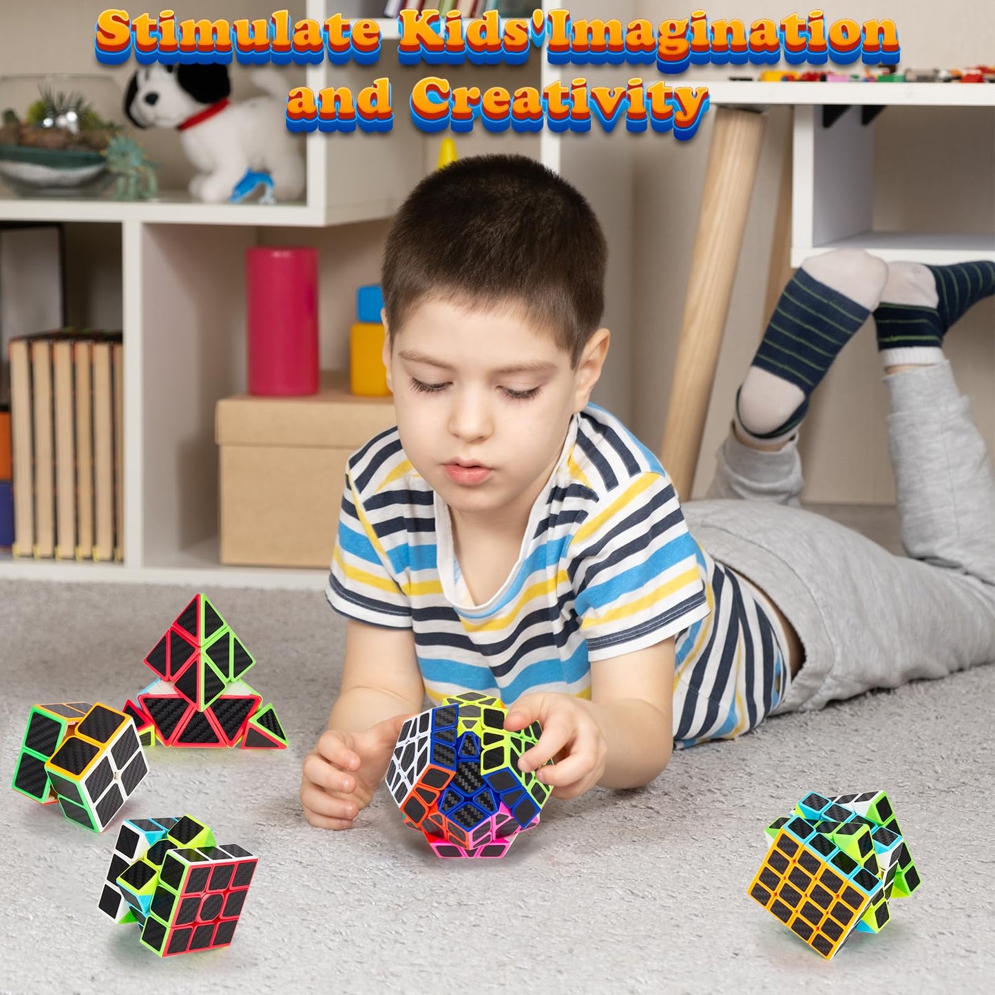 Coolzon Speed Cube Set 5 Pack Magic Puzzle Cubes Pyraminx Pyramid + Megaminx + 2x2x2 + 3x3x3 + 4x4x4 Cube Toys with Carbon Fiber Sticker for Kids Adults