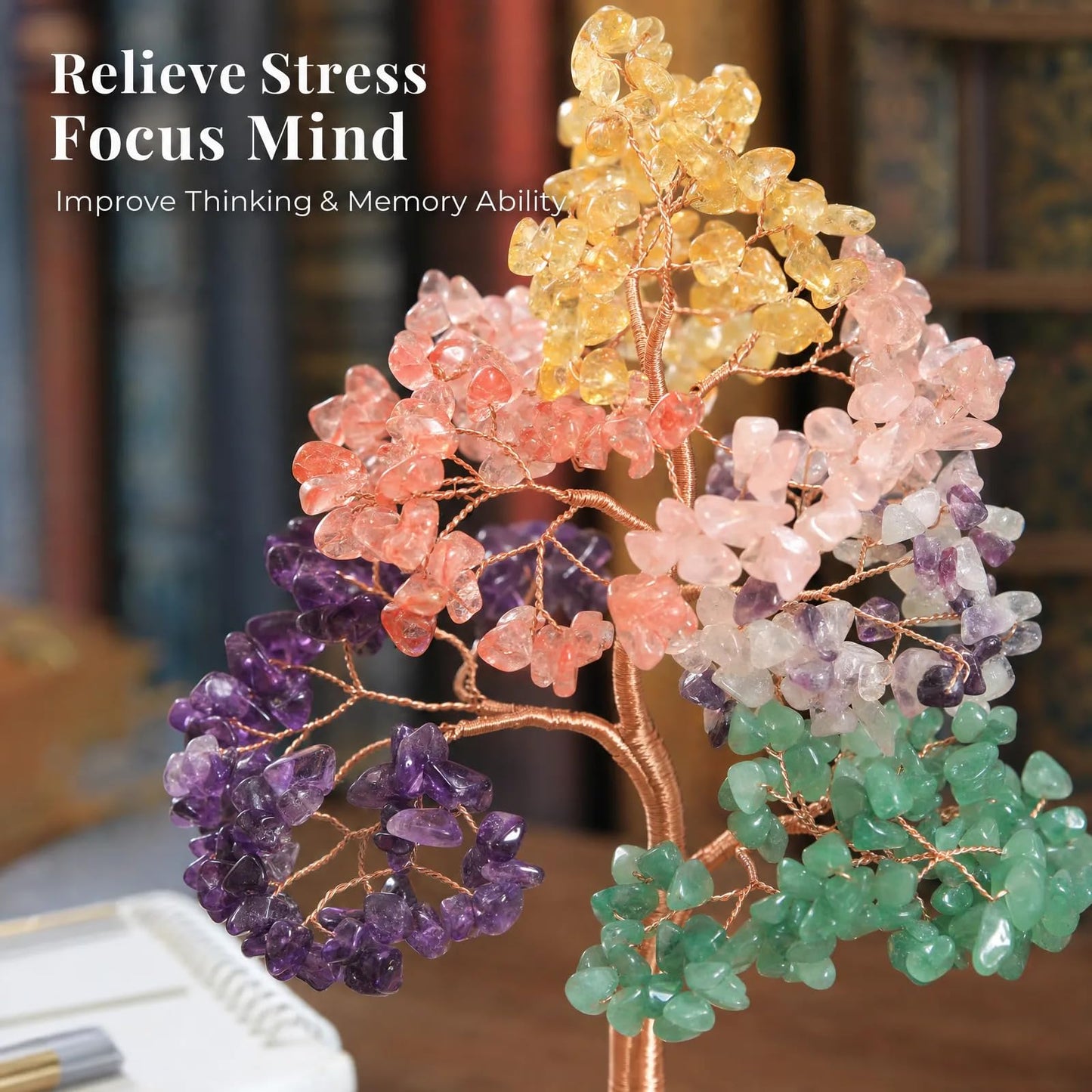 Fatonio 7 Chakra Crystal Tree of Life Handmade Feng Shui Tree with Oval Ceramic Base, Energy Healing Crystal Wealth Decor Women Mom Gifts for Home Office Housewarming Decoration