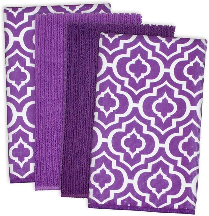 DII Cleaning Collection Multi-Purpose Microfiber, Eggplant Lattice, Dishtowel