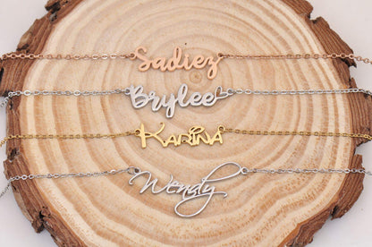 HUAN XUN Custom Name Necklace Personalized Initial Necklaces in Golden Silver