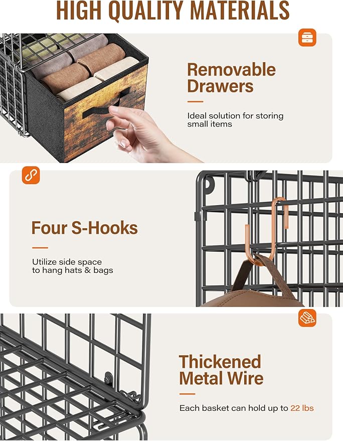 Closet Hanging Organizer with Drawers, 6 Tier Metal Closet Organizers and