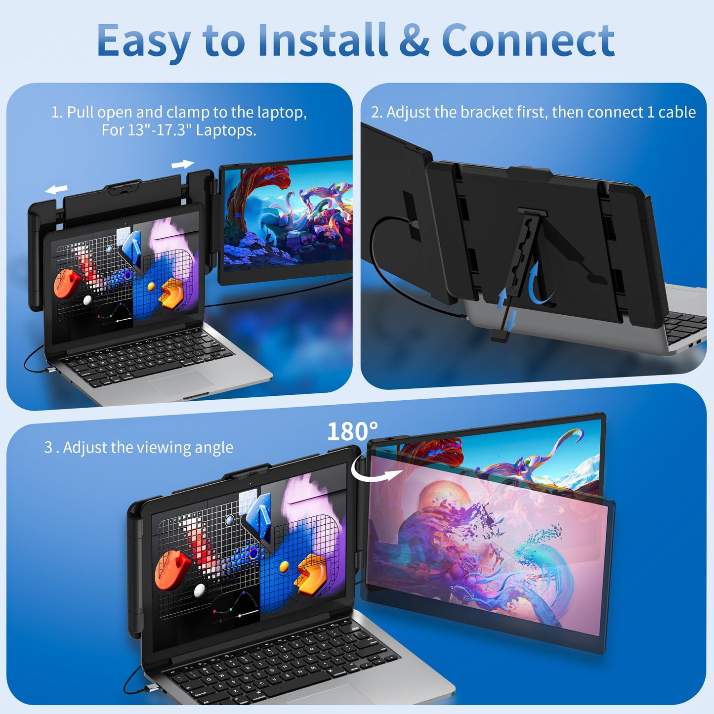 2025 New Upgraded Laptop Screen Extender Portable Monitor, 1080P FHD IPS Screen, Monitor Extender for Laptop, Fit for 13-17" Laptops, Plug & Play Compatiable with Windows/Mac/Android/Switch (14 inch)