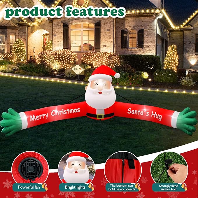 10FT Christmas Hugging Inflatable Santa Claus for Xmas Holiday Blow Up Weatherproof Outdoor Christmas Decorations for Garden Yard