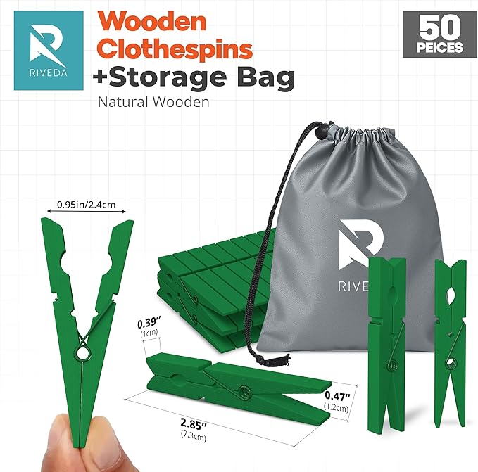 RIVEDA 50pcs Colored Wooden Clothes Pins, Clothespins