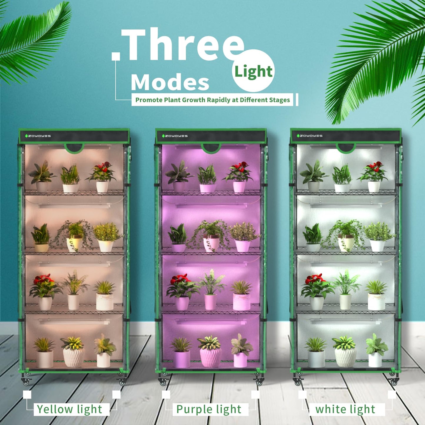 ZOYOYES Indoor Greenhouse Kit with Grow Lights on Cover, 36"W x 18"D x 72"H