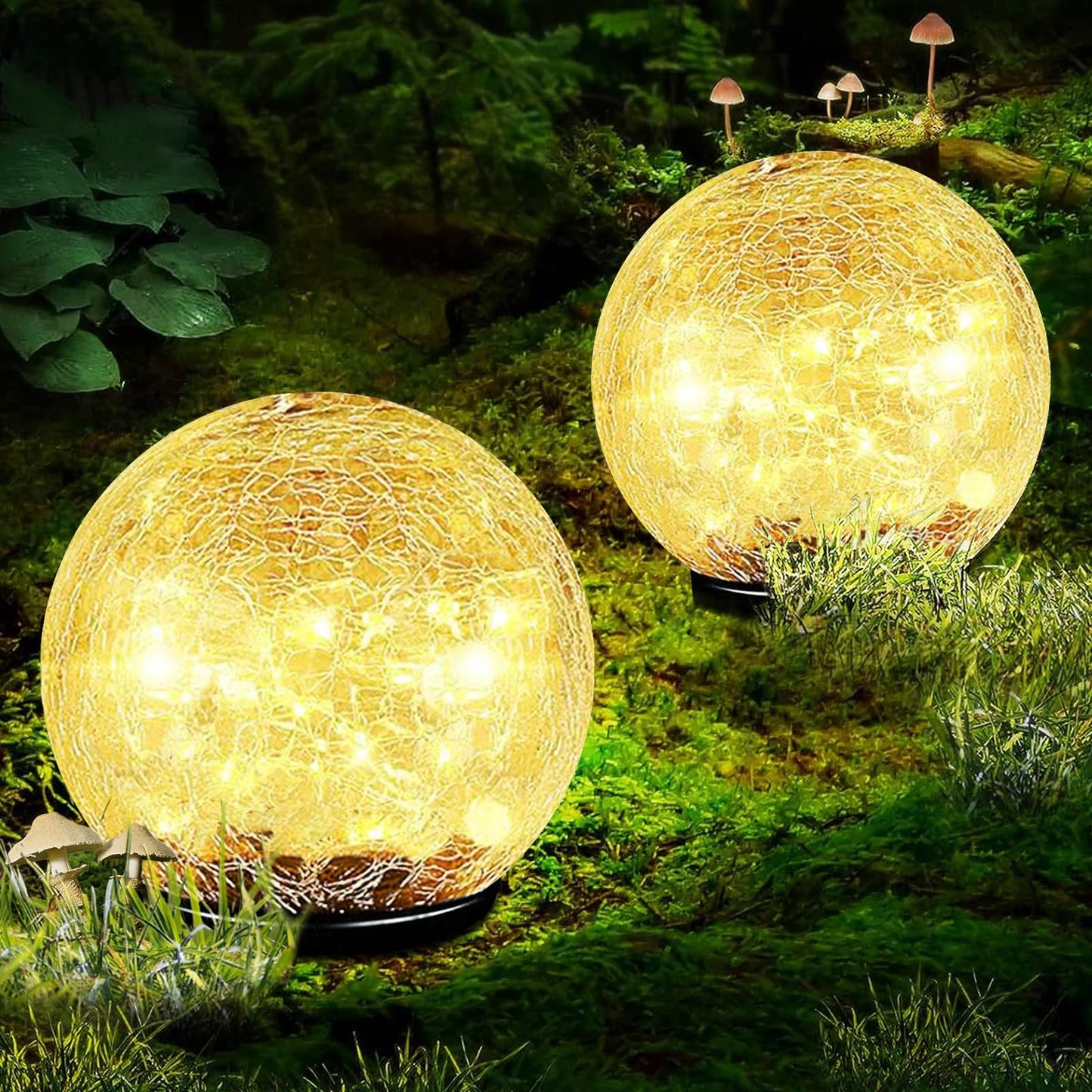 Coroor Garden Solar Ball Lights Outdoor Waterproof, 80 LED Cracked Glass Globe Solar Power Ground Lights for Path Yard Patio Lawn, Halloween Christmas Decoration Landscape Warm White(2 Pack 5.9'')