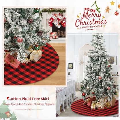 Christmas Tree Skirt Red Black Buffalo Plaid Tree Skirt Small 24 inch Cotton Linen Fabric for Fall Farmhouse Thanksgiving Xmas Holiday Check Tree Skirts Decorations