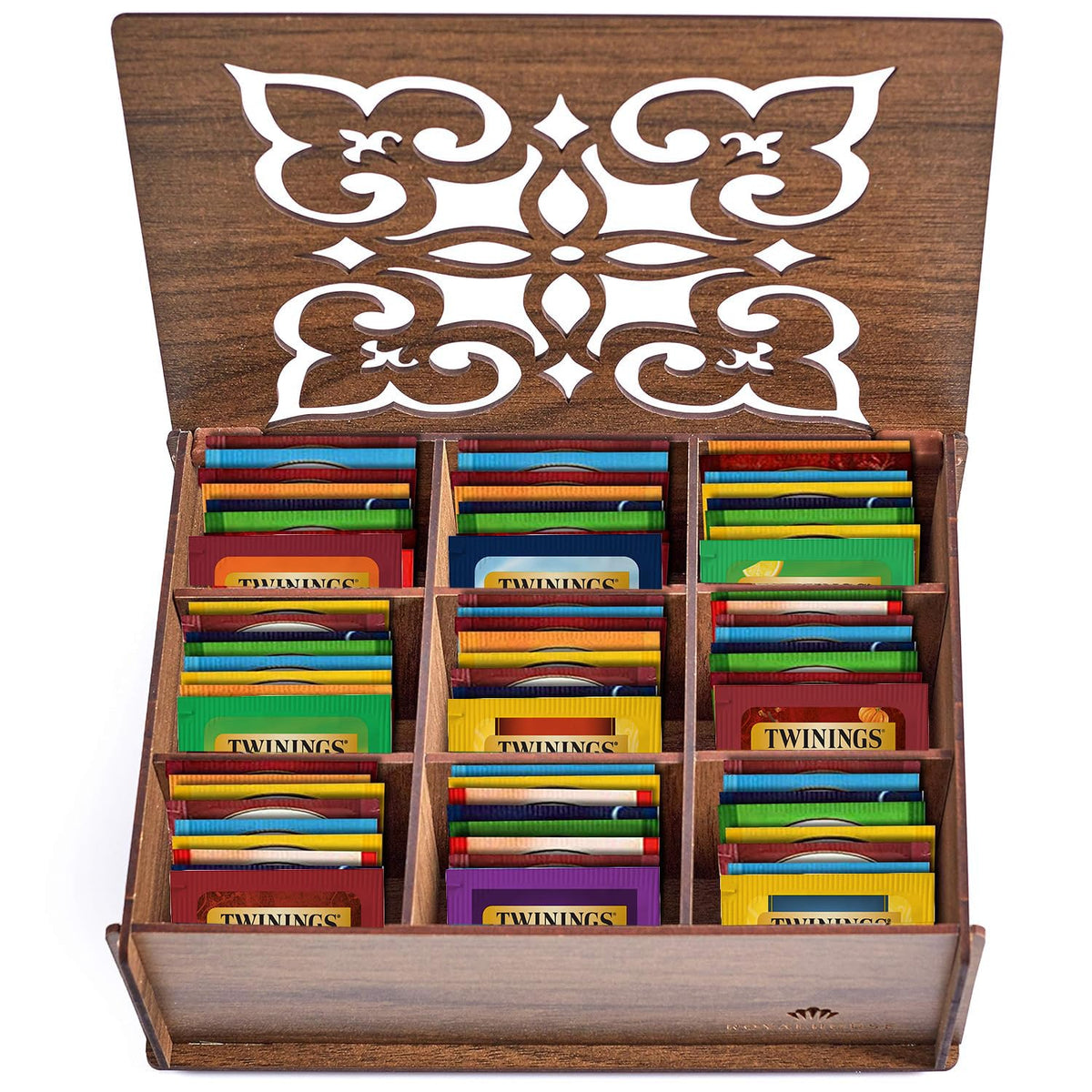 Twinings Tea Bag Sampler Variety with Walnut Wooden Organizer (60 Count) 40 Different Flavours, Gift for Tea Lovers: Women, Men, Mom, Dad, Family, Friends, Couples