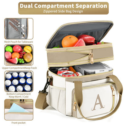 LOKASS Personalized Initial Lunch Bag for Women, 16L Large Insulated Adult Lunch Box Leakproof LunchBox, Mother's Day Lunch Bag with Strap Gifts for Wife, Mom & Friends for Work, Picnic, Travel C