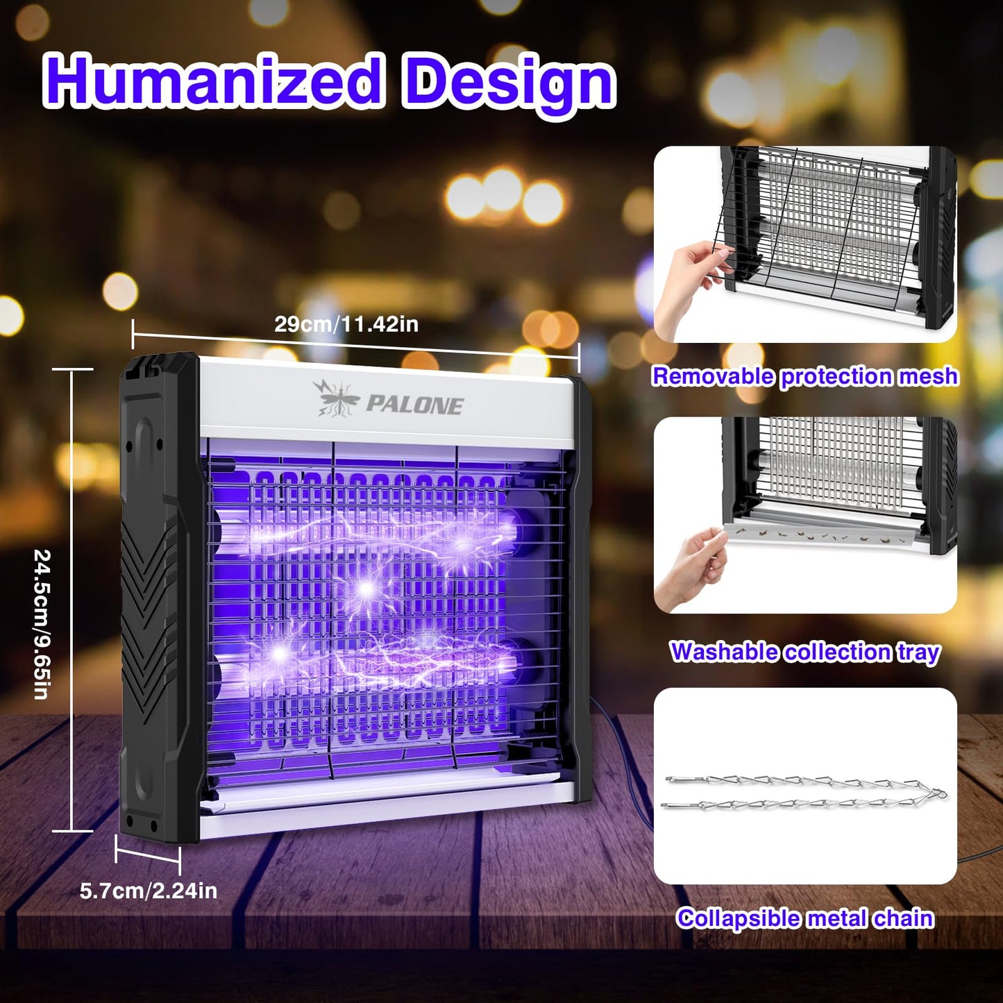 PALONE Electric Bug Zapper, 4000V Mosquito Zapper Indoor Outdoor with Hanging Function, Electric Fly Zapper with Removable Tray USB Powerful Indoor Bug Zapper for Outdoor Balcony Office Patio (12 in)