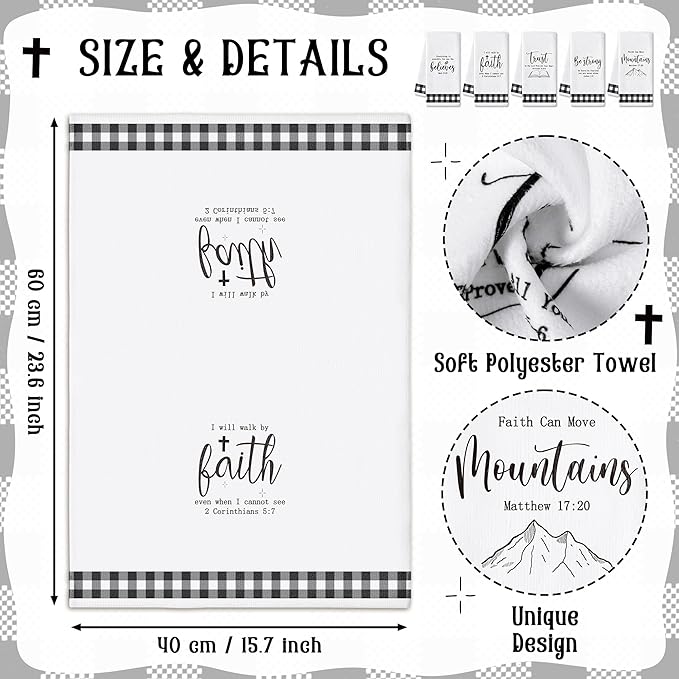 R HORSE Religious Christian Kitchen Dish Towel 5Pcs Bible Verse Scripture