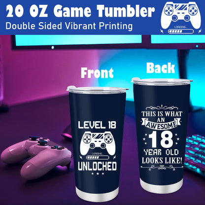 Keluna 18th Birthday Gifts for Boys - 18 Year Old Boy Birthday Gifts Idea with 20 Oz Tumbler, Bracelet, Socks, Keychain, Greeting Card for Son, Nephew, Grandson, Brother, Boyfriend Christmas Holiday