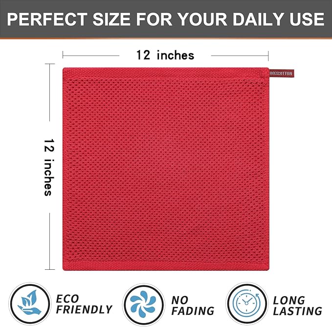 Kitinjoy 100% Cotton Kitchen Dish Cloths, 8 Pack Waffle Weave Ultra Soft