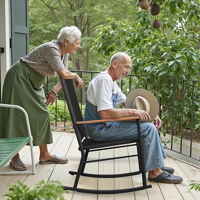 Shintenchi Outdoor Rocking Chairs Set of 2,Upgraded High Back Patio Rocking Chair Set,Breathable Textilene Fabric Outdoor Rocking Chair for Porch,Patio,Garden,Balcony,Black