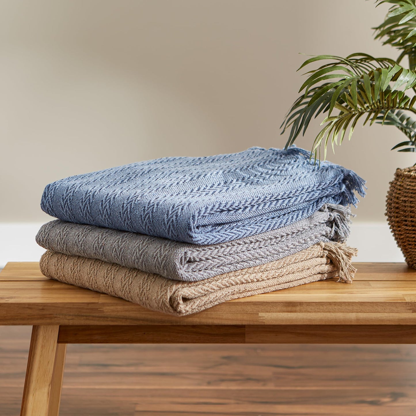 DII Industrial Tonal Textured Woven Throw 50x60, Stone
