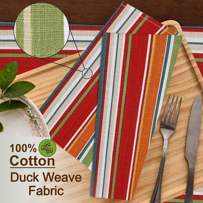 RUVANTI Set of 6 100% Cotton Fabric Napkins - 20" x 20" - Washable, Soft & Absorbent for Fall, Halloween, Thanksgiving, Wedding, Dinner - Salsa Stripes