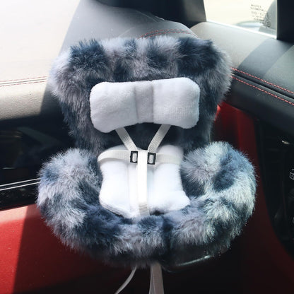 Doll Car Seat Compatible with Labubu, Chair for 3–8 inch Dolls - Adjustable Safety Strap, Air Vent Clip & Desktop Stand, Soft Cushion, Cute Car Ornament Gift for Collectors & Fans (Grey Leopard Print)