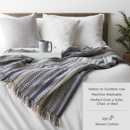 DII Braided Striped Decorative Throw Blanket, 50x60, Navy