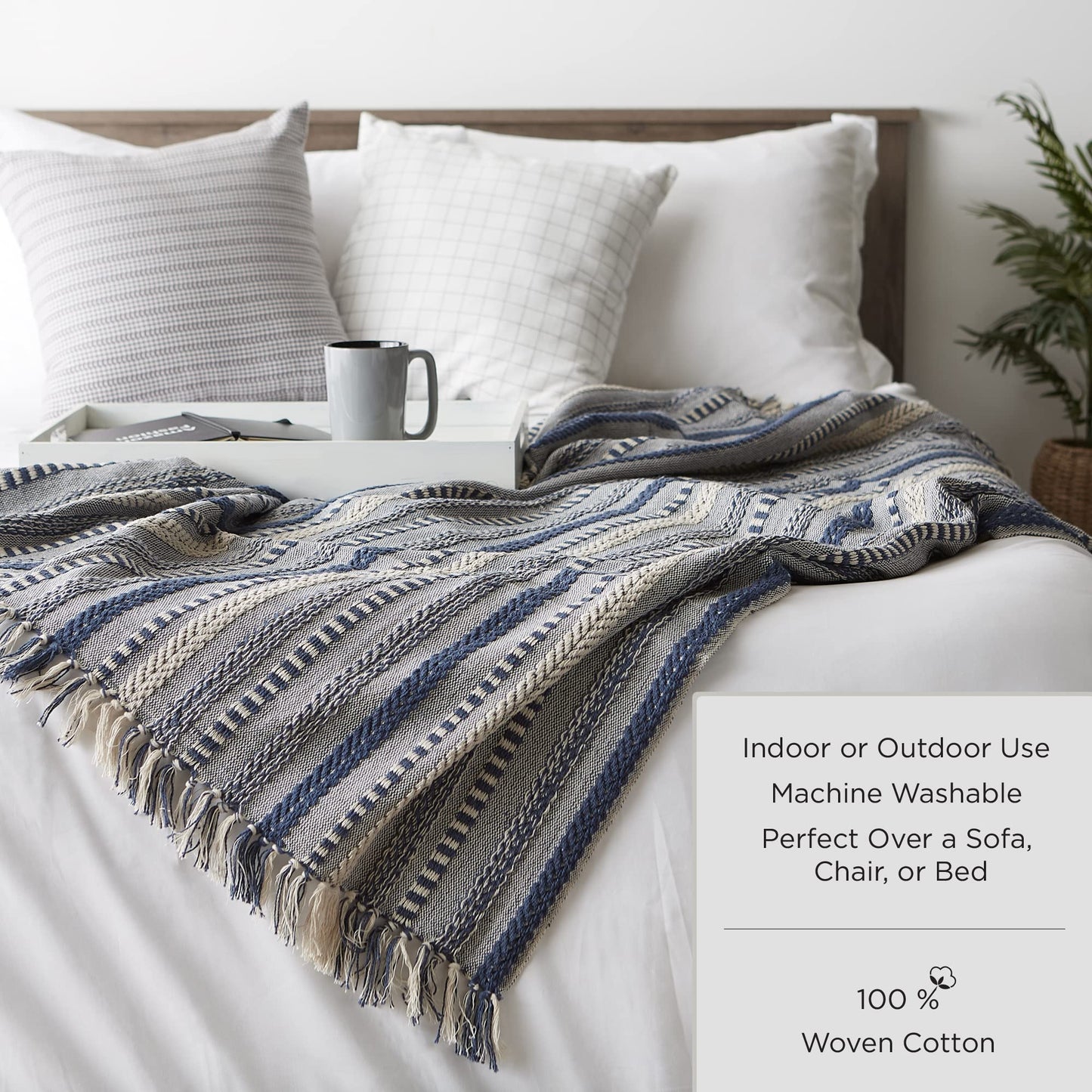 DII Global, Fields of Diamond Woven Throw, 50x60, Natural