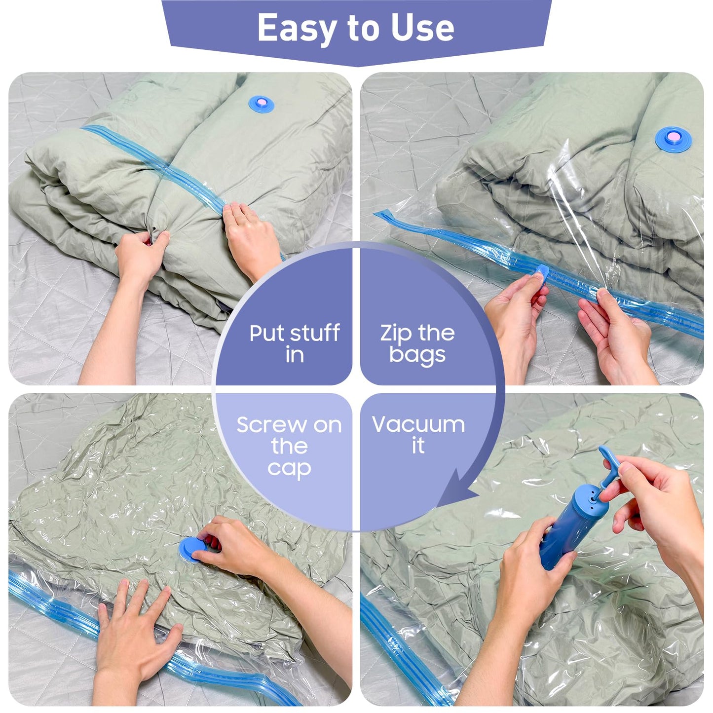 10 Pack Jumbo Vacuum Storage Bags with Hand Pump, 80% Storage Space Saving, Sturdy Leak-Free Space Saver Vacuum Seal Bags for Clothing, Vacuum Compression Bags for Travel Lugggage Blankets Comforters