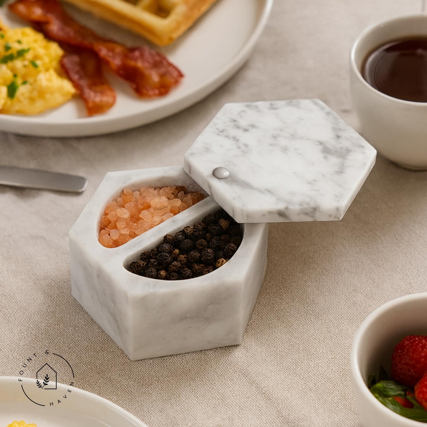 Fount & Haven Marble Salt and Pepper Pinch Pots Durable Marble Salt Container for Countertop, Cooking, and Serving Perfect for Herbs, Spices, Gourmet Salts, and Seasonings in Open Pinch Bowls