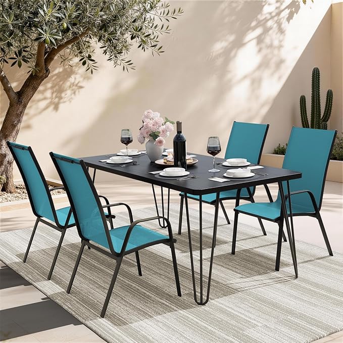 JEAREY Patio Dining Chairs Set of 4, Outdoor Stackable Dining Furniture Set, All Weather Dining Set for Lawn, Garden, Backyard, Poolside, Peacock Blue